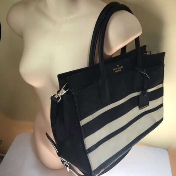 Kate Spade CAMERON Street Stripe Candace Satchel Tote Crossbody Canvas Leather - Picture 8 of 16